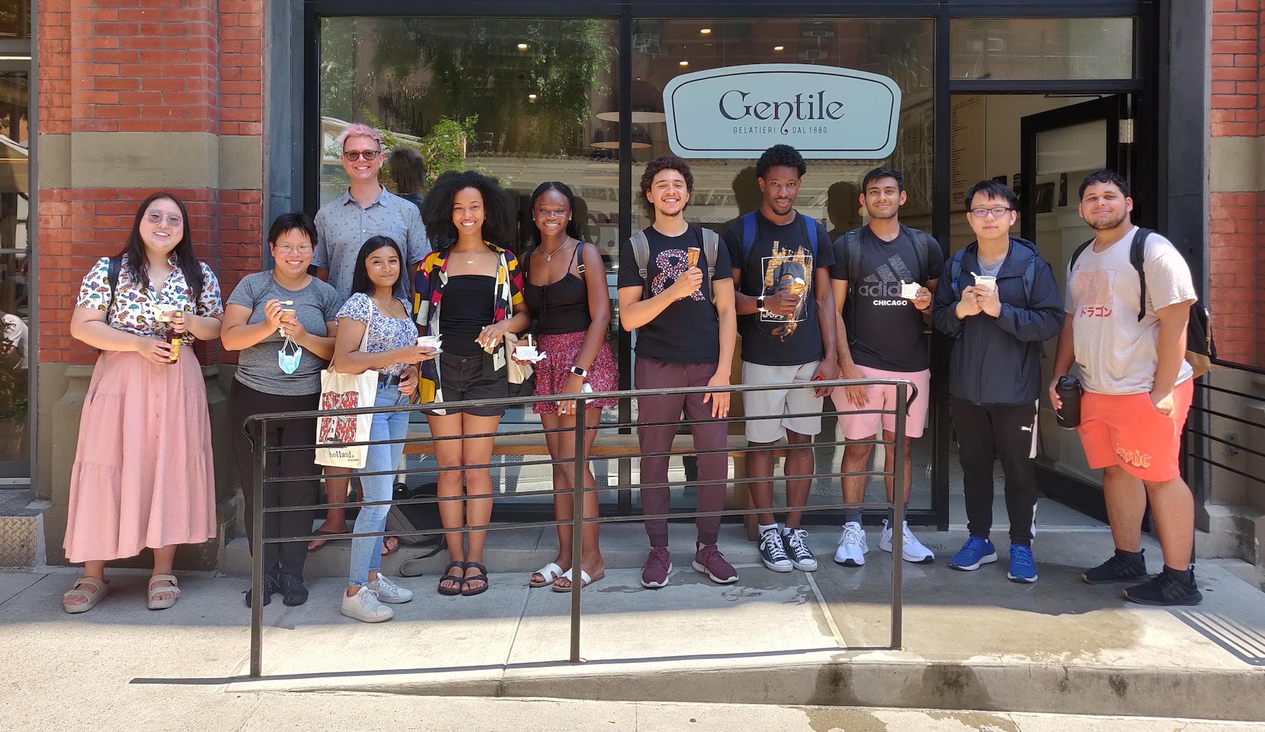 Pathways to AI class eats gelato on University Place.